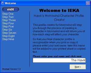 Screenshot of the opening step in IEKA